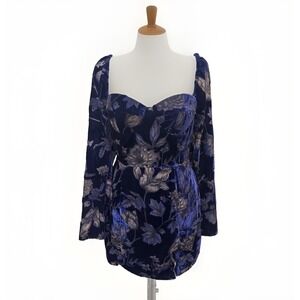 Lulus Simply Decadent Navy Floral Velvet Burnout Bustier Mini Dress M Hoco NWT‎